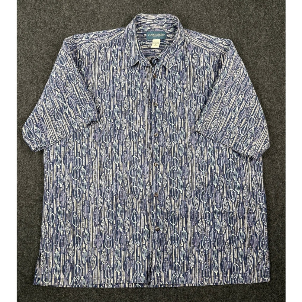 Cooke Street Honolulu Mens XL Blue Purple Leaf Print Cotton Button Down Shirt